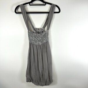 Alice‎ + Olivia Silk Dress Babydoll Sequin Bust  Gray Silver Fairy Glam Sz M